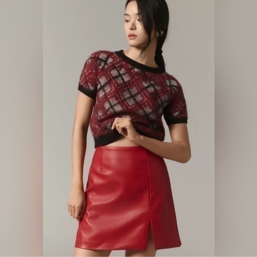 NWT! Anthropologie Maeve Womens Red Faux Leather A-Line Mini Skirt - Size 16 🪅